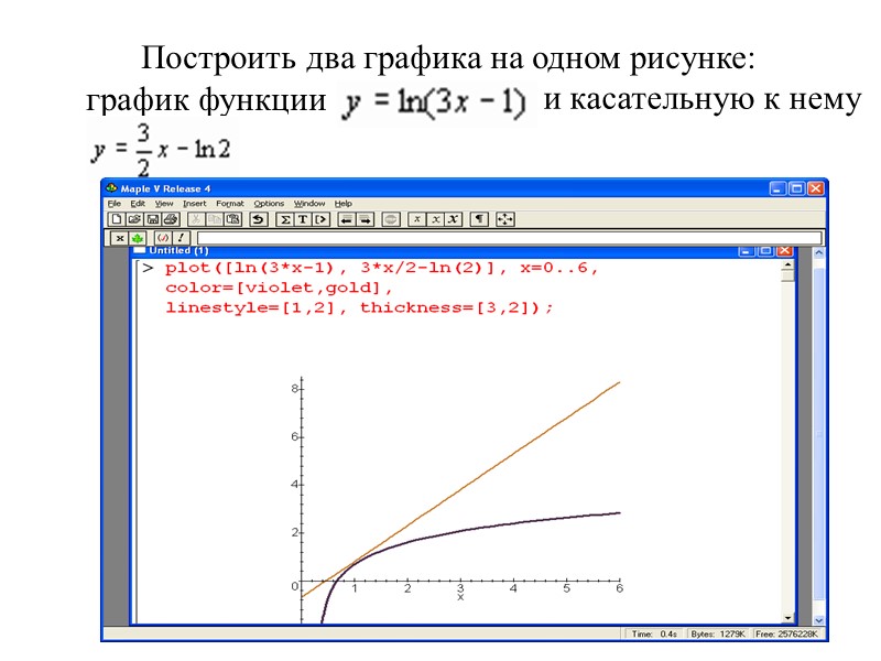 Построить два графика на одном рисунке: график функции  и касательную к нему